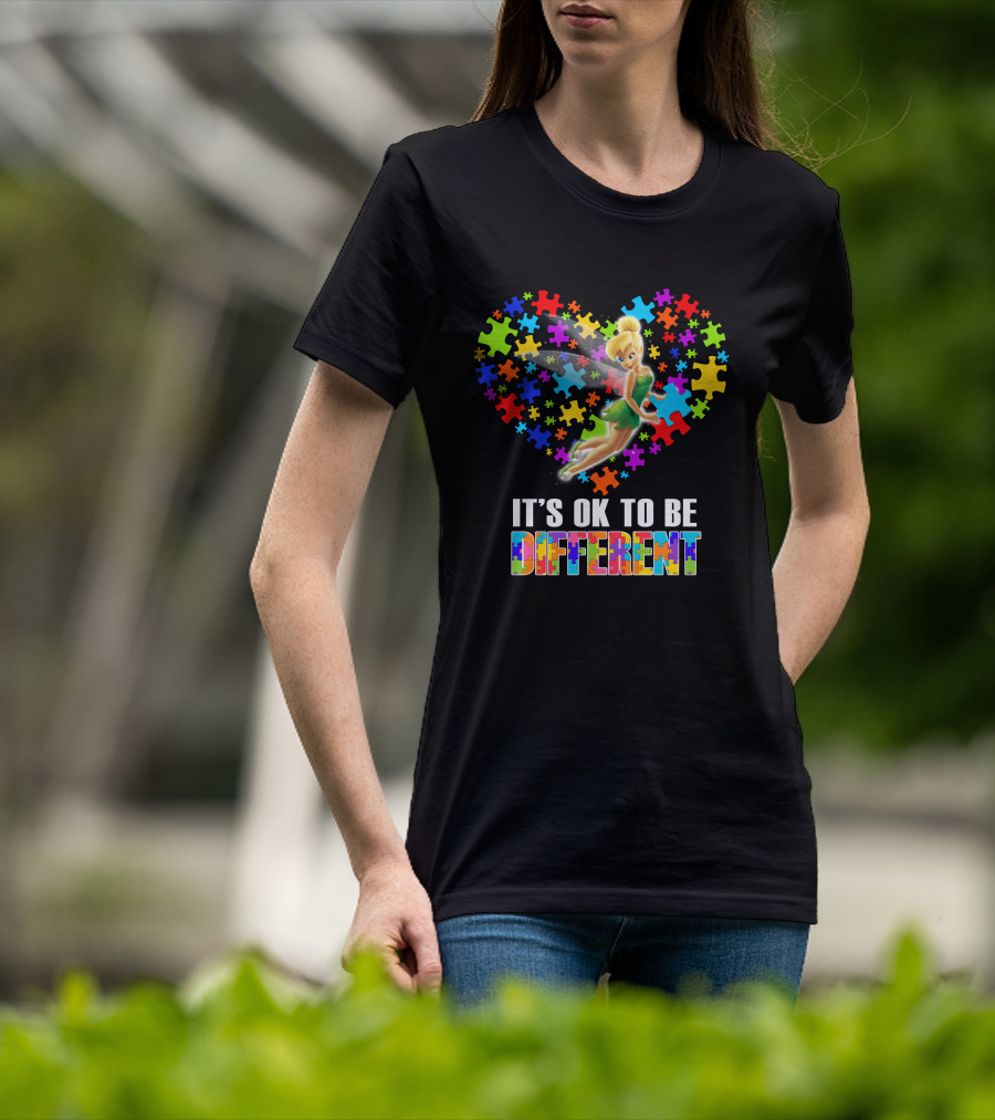 It's Ok To Be Different Tinker Bell Puzzle Heart T-Shirt