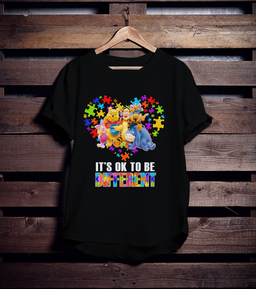 Winnie The Pooh It's Ok To Be Different Puzzle Heart T-Shirt