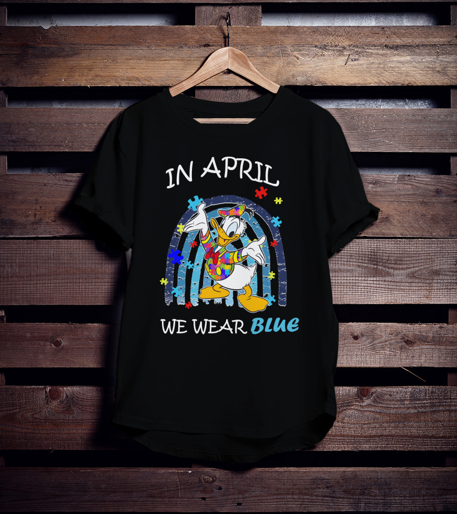 In April We Wear Blue Donald Duck Puzzle Pieces T-Shirt