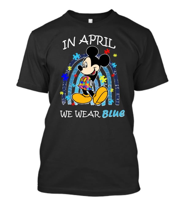 In April We Wear Blue Mickey Puzzle Autism Awareness T-Shirt