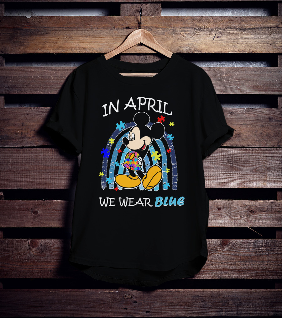 In April We Wear Blue Mickey Puzzle Autism Awareness T-Shirt