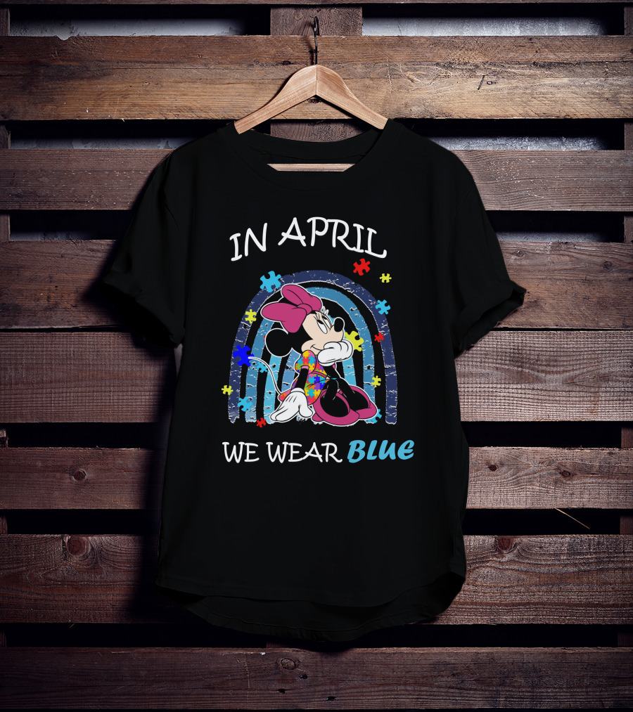 In April We Wear Blue Minnie Mouse Puzzle Pieces T-Shirt