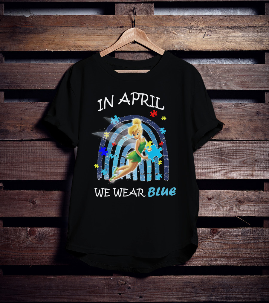 Tinkerbell In April We Wear Blue Puzzle Pieces T-Shirt