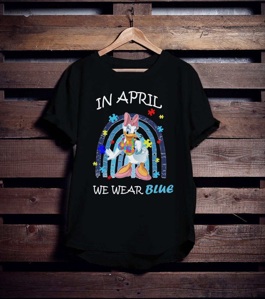 In April We Wear Blue Daisy Duck Autism Awareness T-Shirt