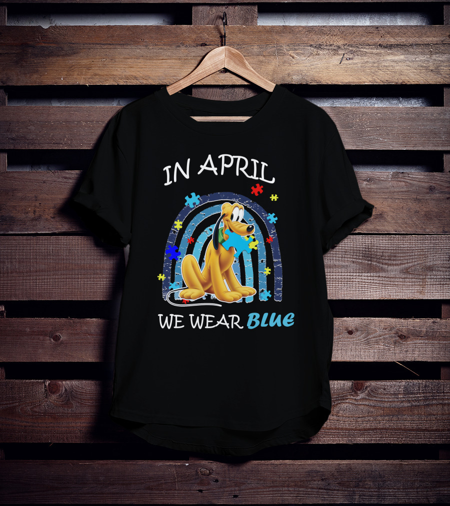 In April We Wear Blue Pluto Puzzle Autism Awareness T-Shirt