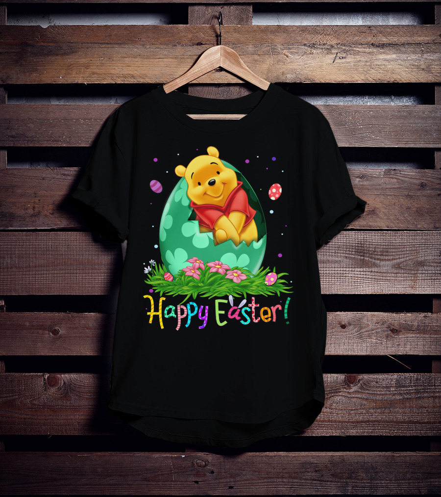 Happy Easter Pooh Bear Egg Flowers T-Shirt
