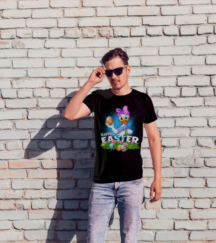 Daisy Duck Celebrating Happy Easter With Colorful Eggs And Flowers T-Shirt