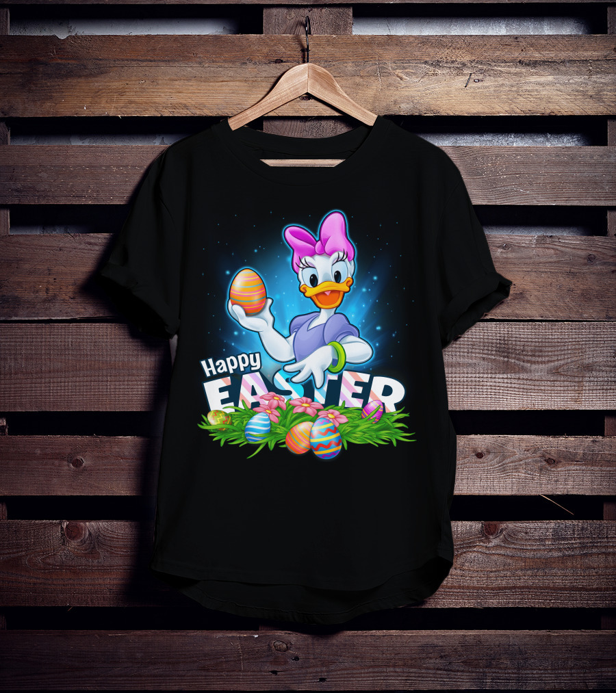Daisy Duck Celebrating Happy Easter With Colorful Eggs And Flowers T-Shirt