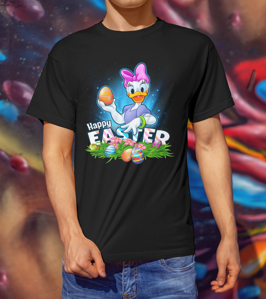 Daisy Duck Celebrating Happy Easter With Colorful Eggs And Flowers T-Shirt