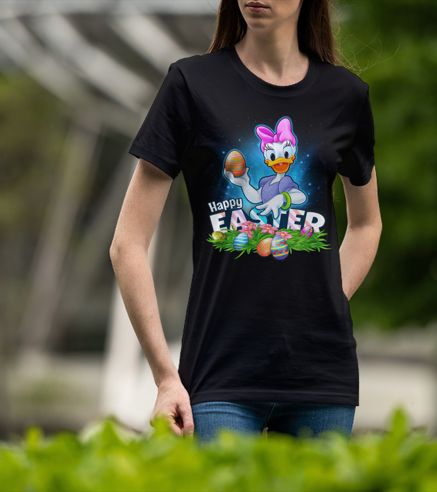 Daisy Duck Celebrating Happy Easter With Colorful Eggs And Flowers T-Shirt