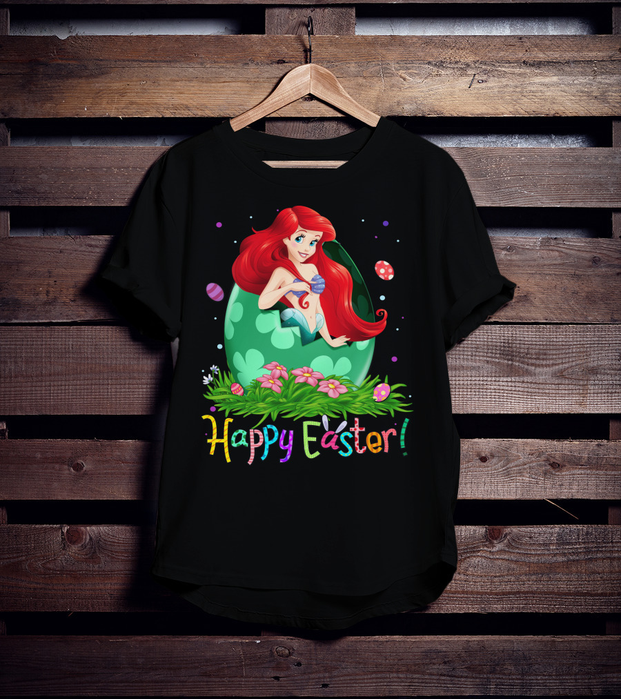 Happy Easter Ariel Egg And Flowers T-Shirt
