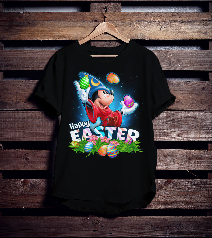 Fantasia Mickey Mouse Sorcerer Hat Juggling Easter Eggs Happy Easter T-Shirt