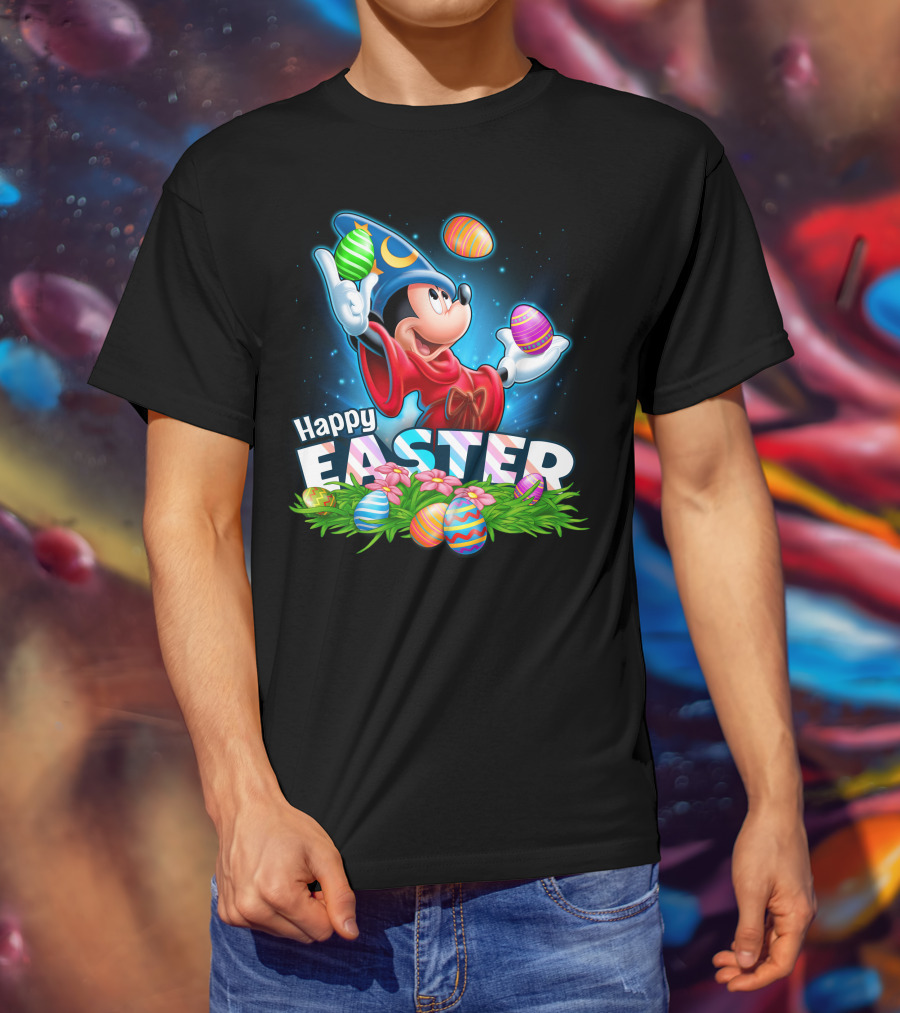Fantasia Mickey Mouse Sorcerer Hat Juggling Easter Eggs Happy Easter T-Shirt
