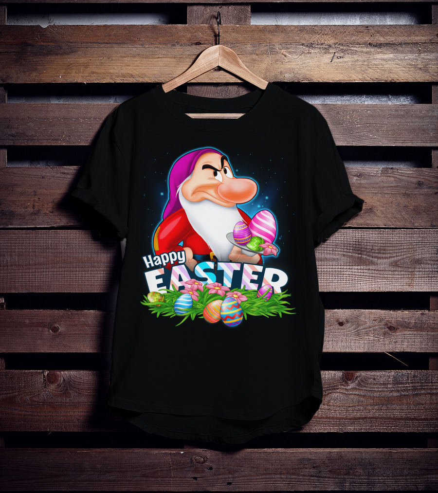Grumpy Happy Easter With Colorful Eggs And Flowers T-Shirt