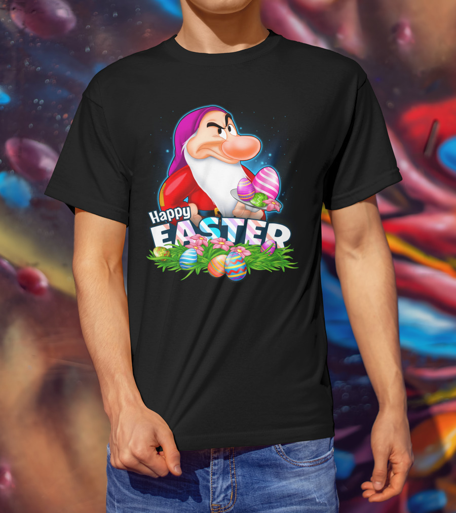 Grumpy Happy Easter With Colorful Eggs And Flowers T-Shirt