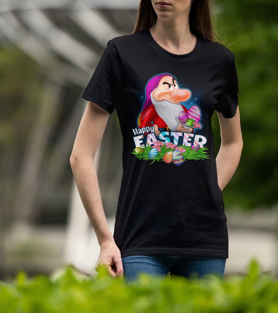 Grumpy Happy Easter With Colorful Eggs And Flowers T-Shirt