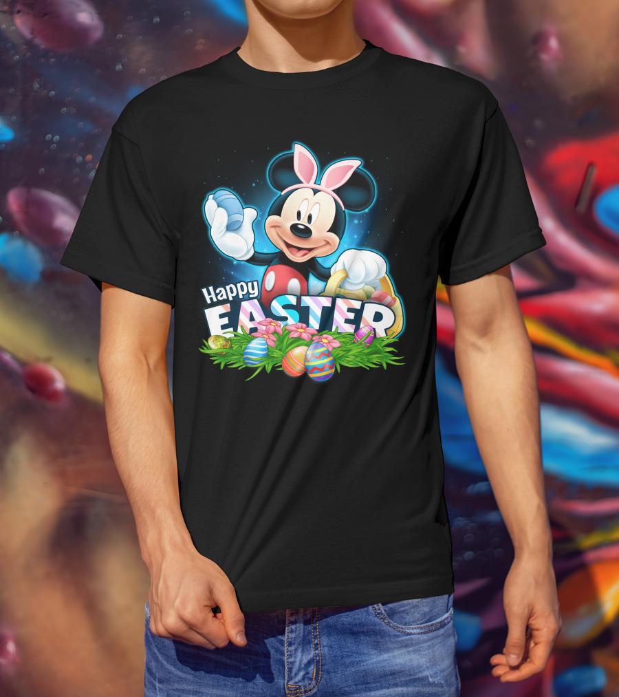 Mickey Mouse Happy Easter Bunny Ears Basket Eggs T-Shirt