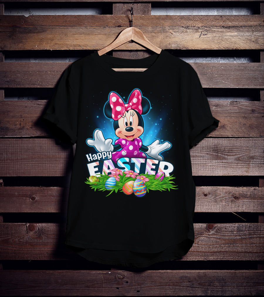 MINNIE Happy Easter Colorful Eggs And Pink Bow T-Shirt