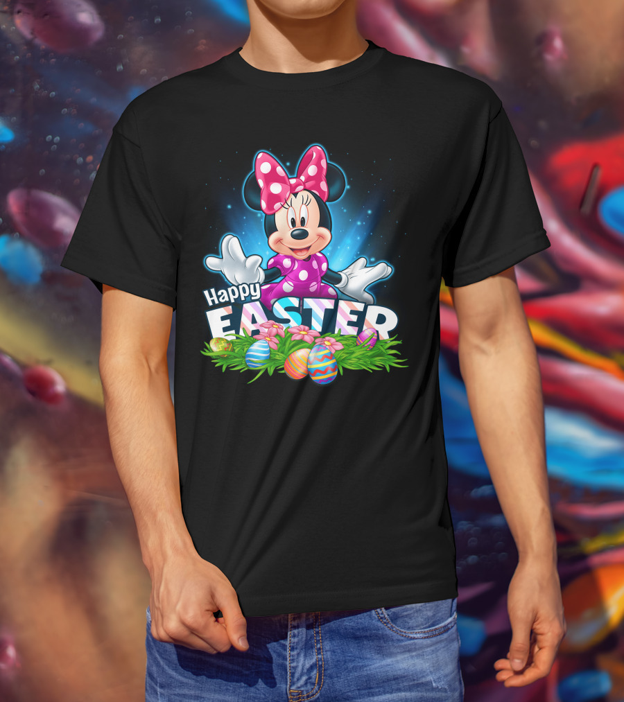 MINNIE Happy Easter Colorful Eggs And Pink Bow T-Shirt