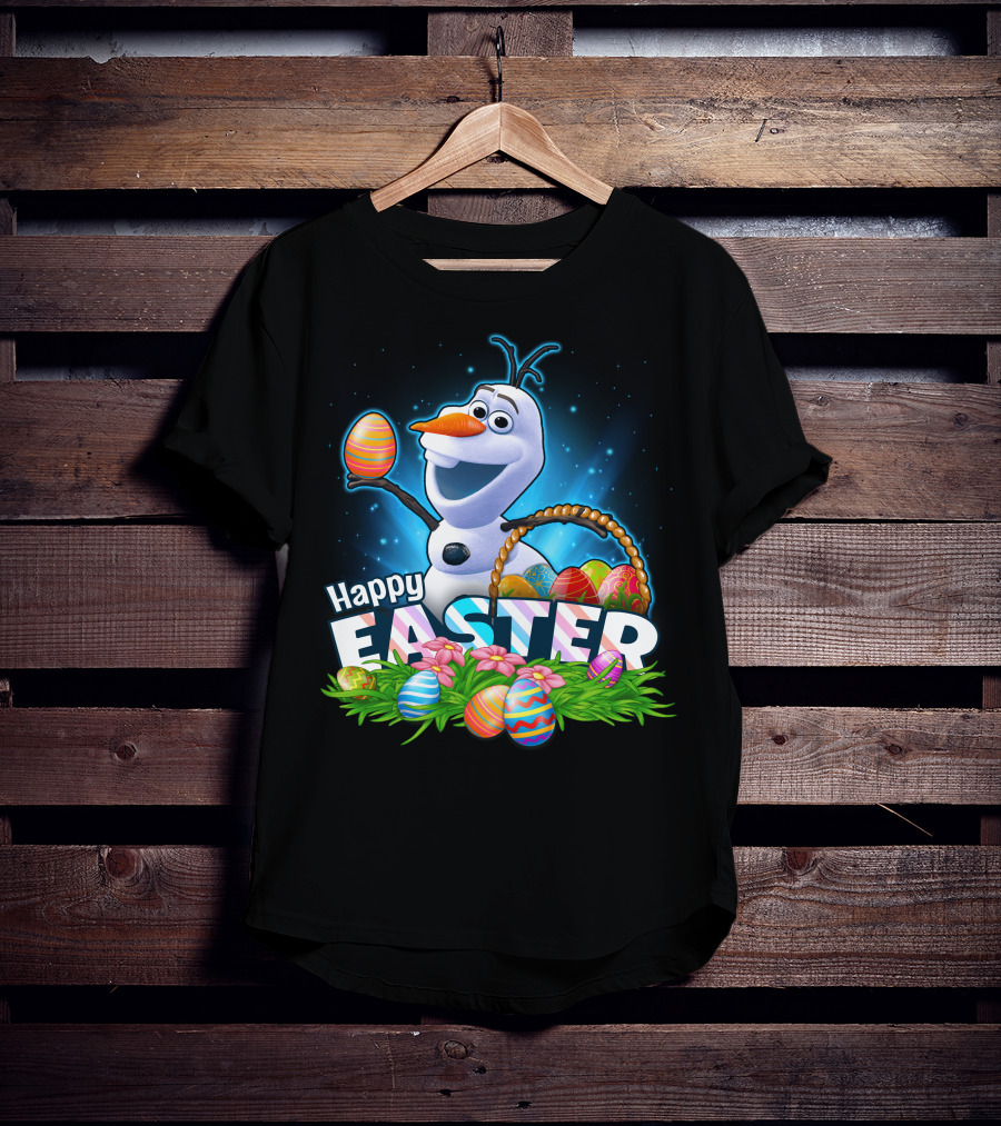 Happy Easter Olaf With Colorful Eggs And Basket T-Shirt