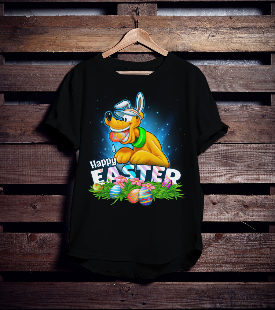 Happy Easter Pluto Colorful Eggs Bunny Ears T-Shirt