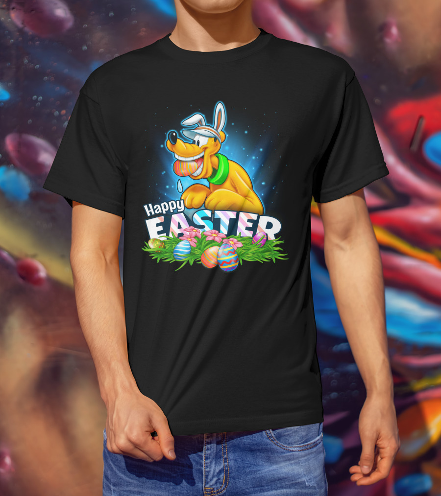 Happy Easter Pluto Colorful Eggs Bunny Ears T-Shirt