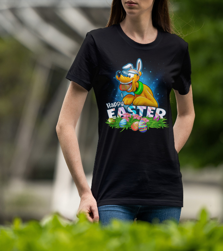 Happy Easter Pluto Colorful Eggs Bunny Ears T-Shirt