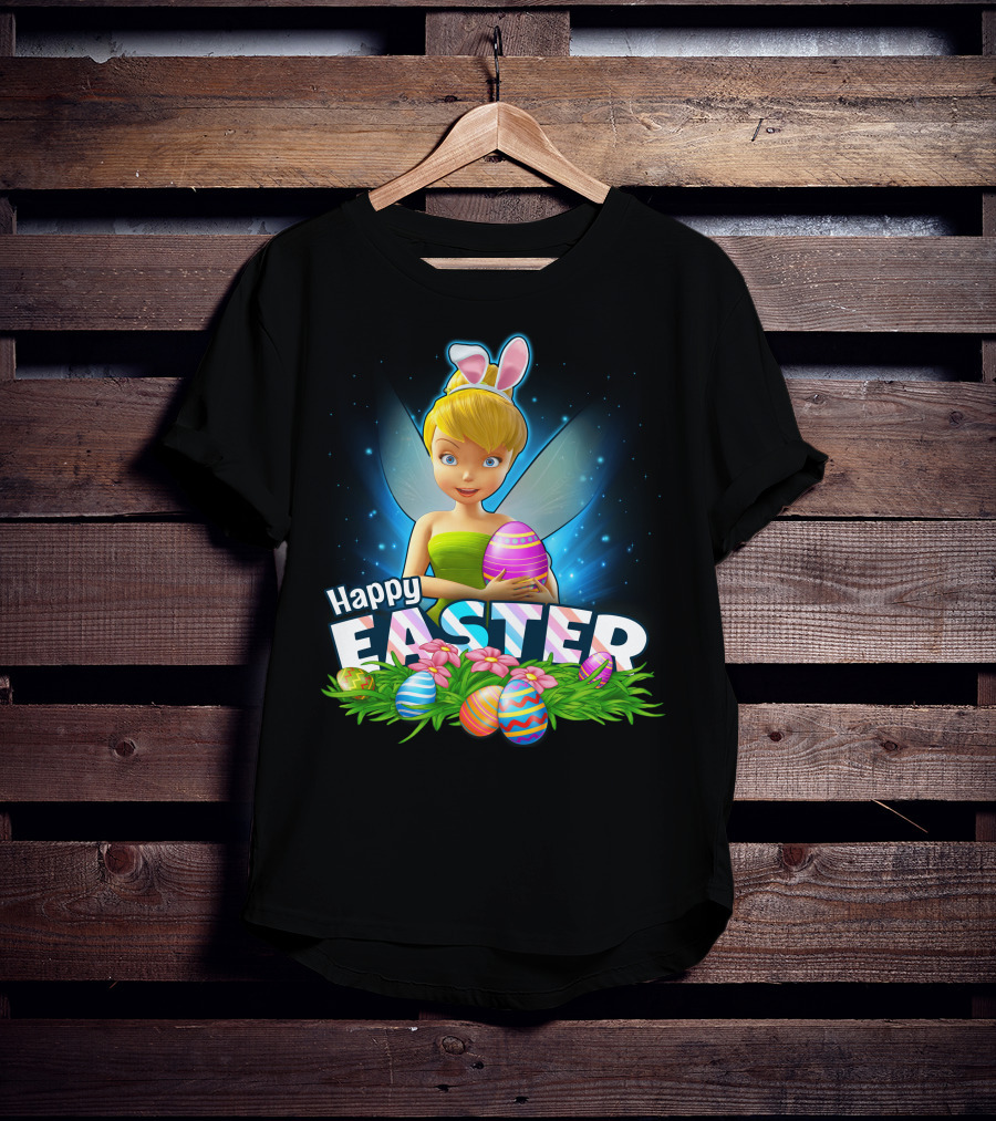 TINKER BELL Happy Easter With Colorful Eggs And Flowers T-Shirt