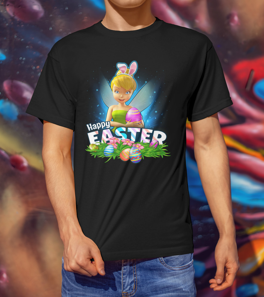 TINKER BELL Happy Easter With Colorful Eggs And Flowers T-Shirt