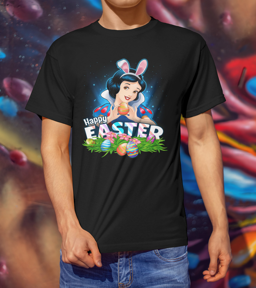 Snow White Happy Easter Bunny Ears Colorful Eggs T-Shirt
