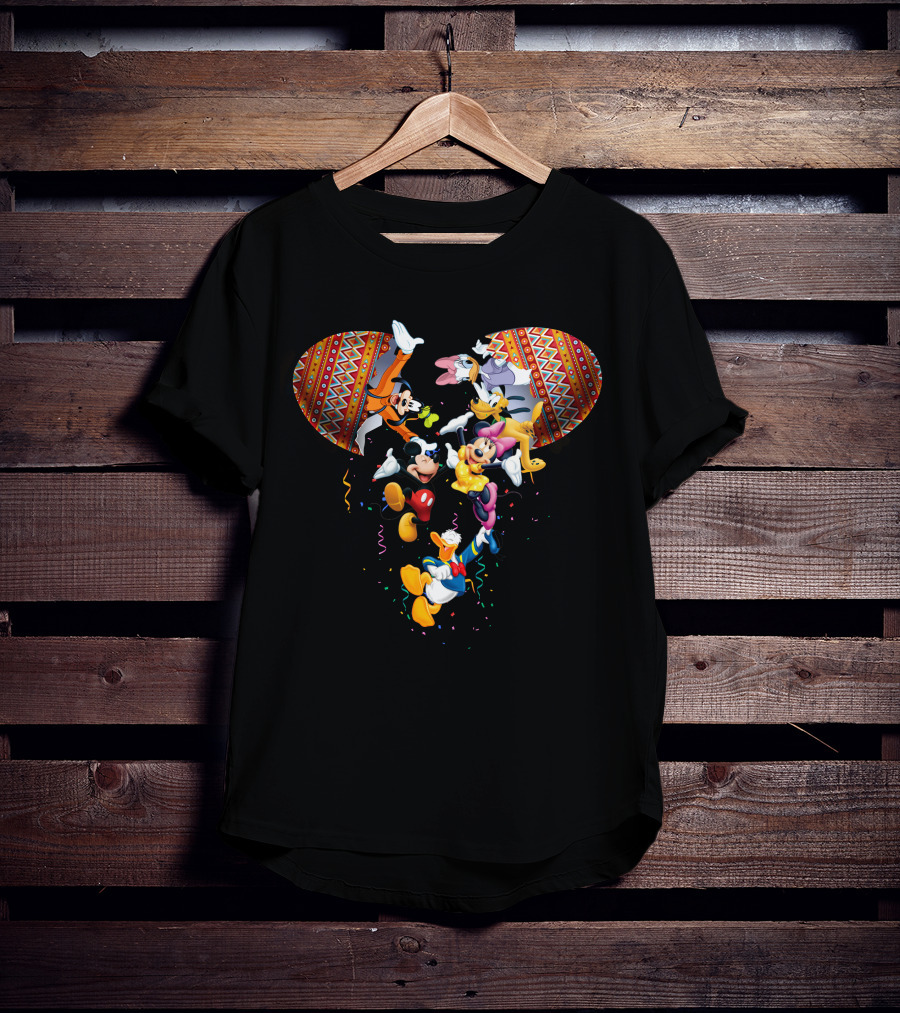Mickey And Friends Colorful Celebration With Confetti And Patterns T-Shirt
