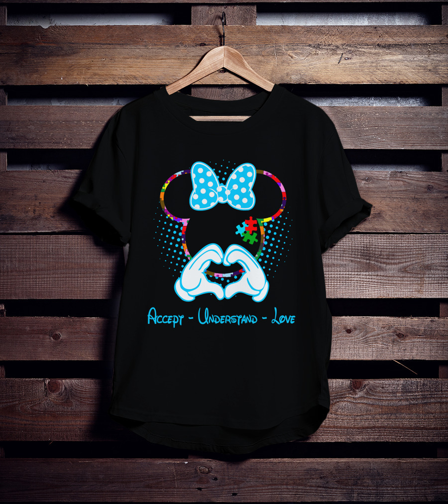Accept Understand Love Autism Minnie Puzzle Bow T-Shirt