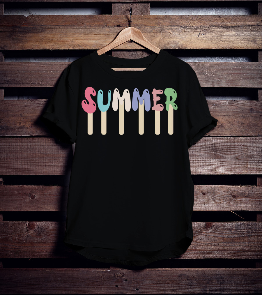 Summer Ice Cream Melting Letters Popsicle T-Shirt