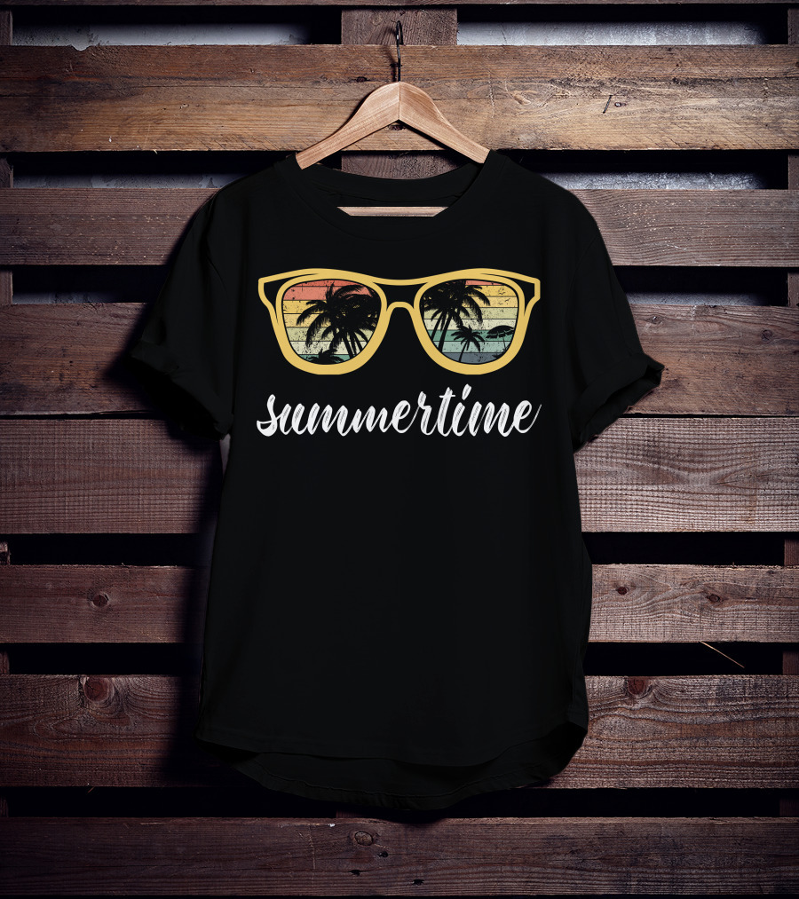 Summertime Sunglasses Palm Trees Retro T-Shirt