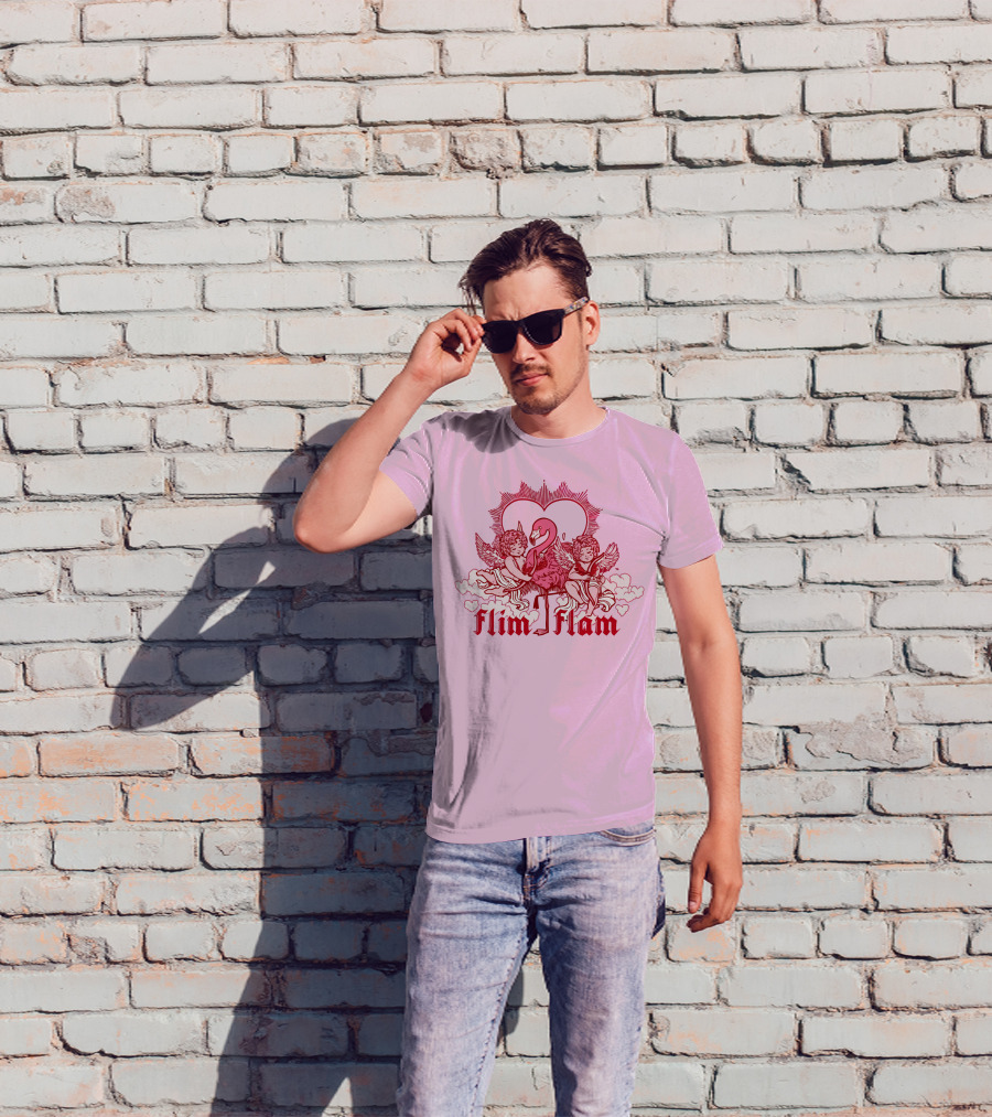 Flim Flam Cherub Light Pink Heart Flamingo T-Shirt