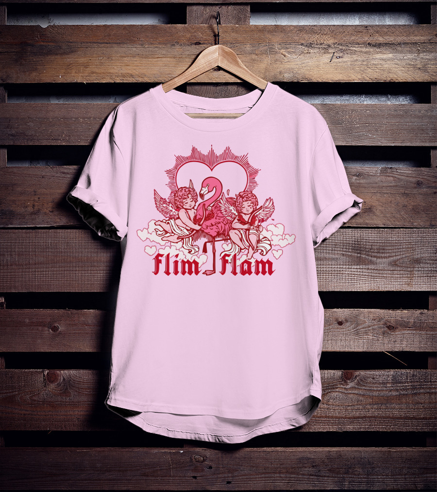 Flim Flam Cherub Light Pink Heart Flamingo T-Shirt