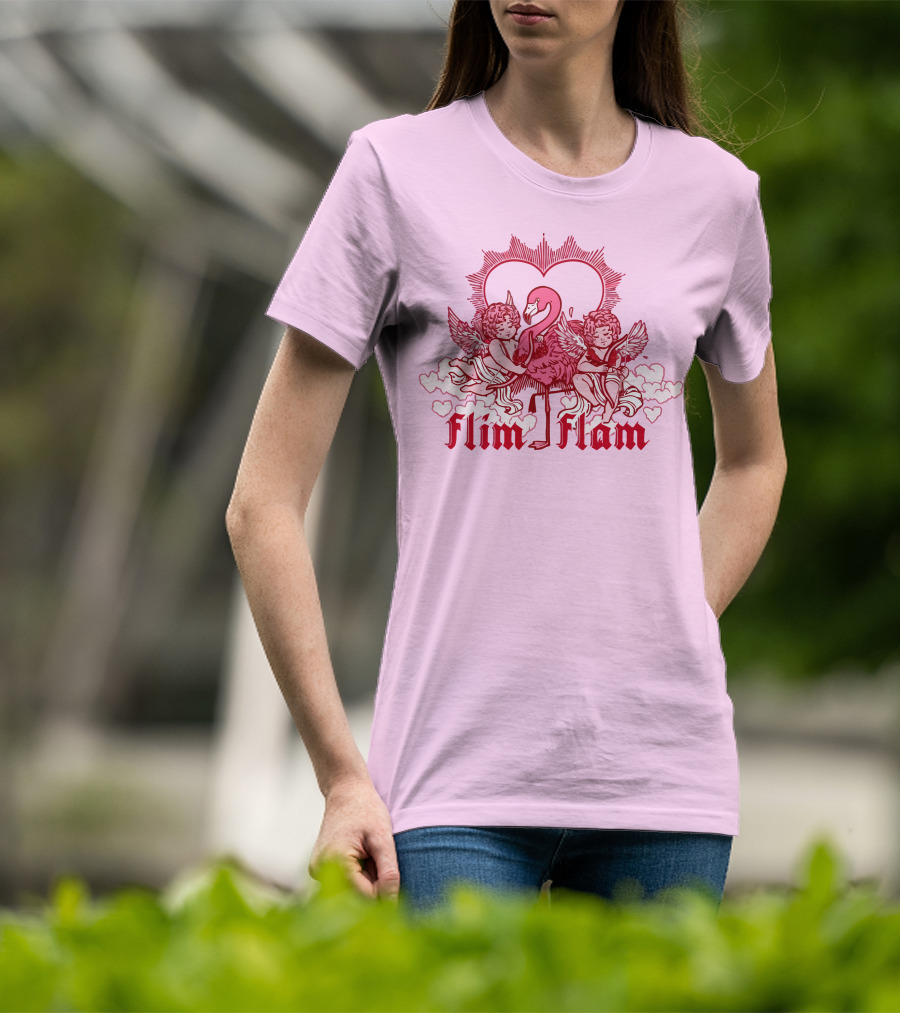 Flim Flam Cherub Light Pink Heart Flamingo T-Shirt