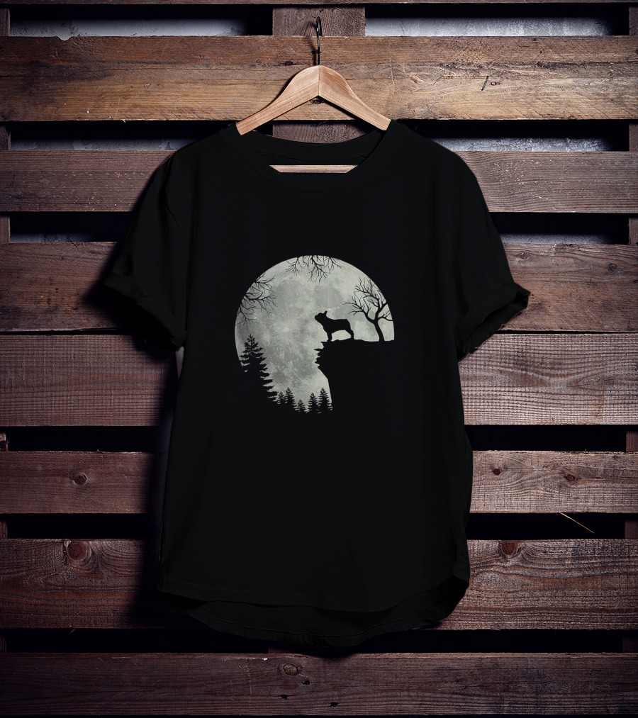 French Bulldog Silhouette Howling At Moon Halloween Scene T-Shirt
