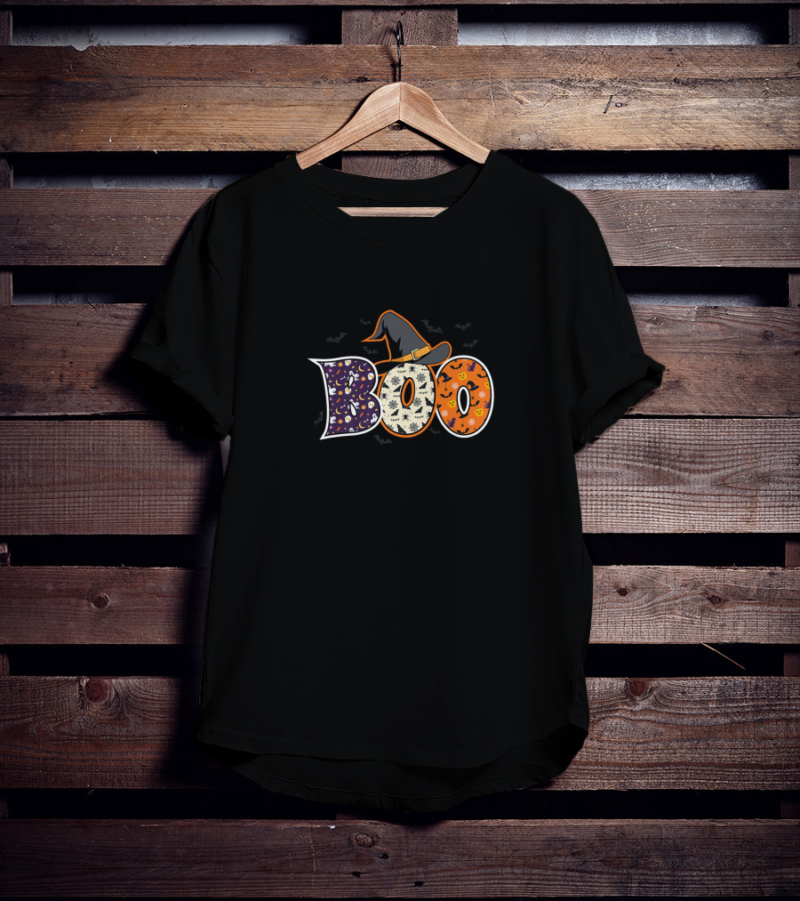 Boo Halloween Witch Hat Bat Horror Scary Hallowen Premium T-Shirt