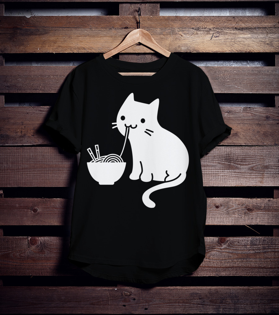 Chat Mignon Manger Ramen Essentiel Blanc Noir T-Shirt
