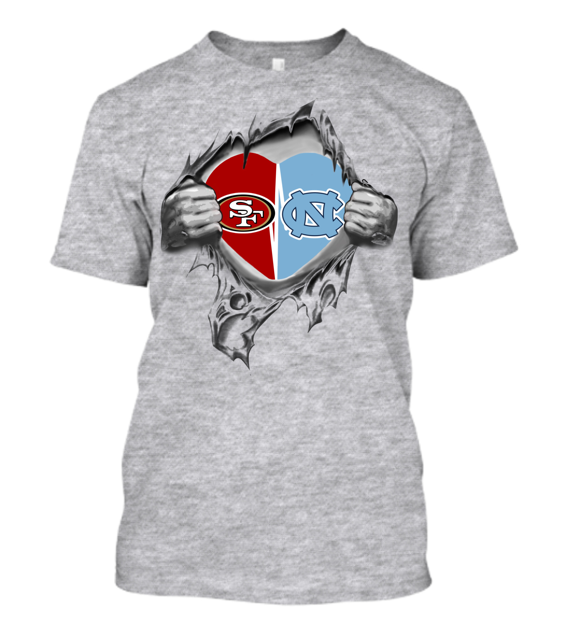 49ers Tar Heels Heart Split Symbol T-Shirt