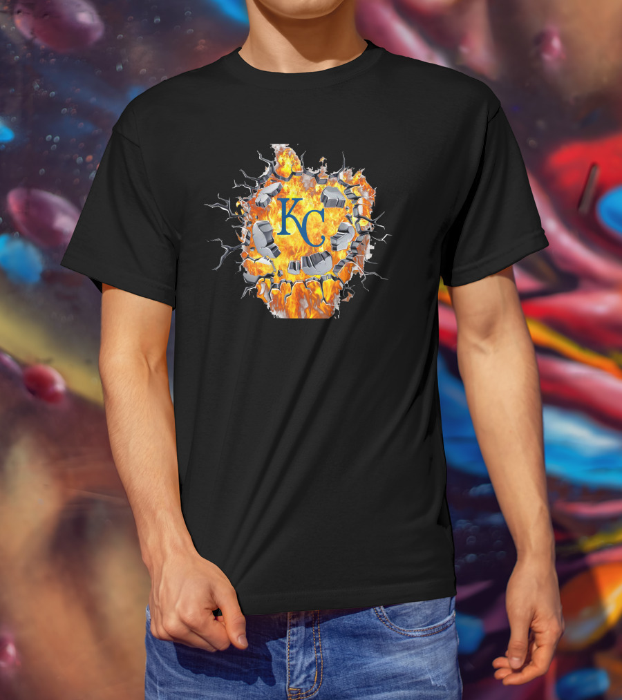 Kansas City Royals Kc Flaming Crackle T-Shirt