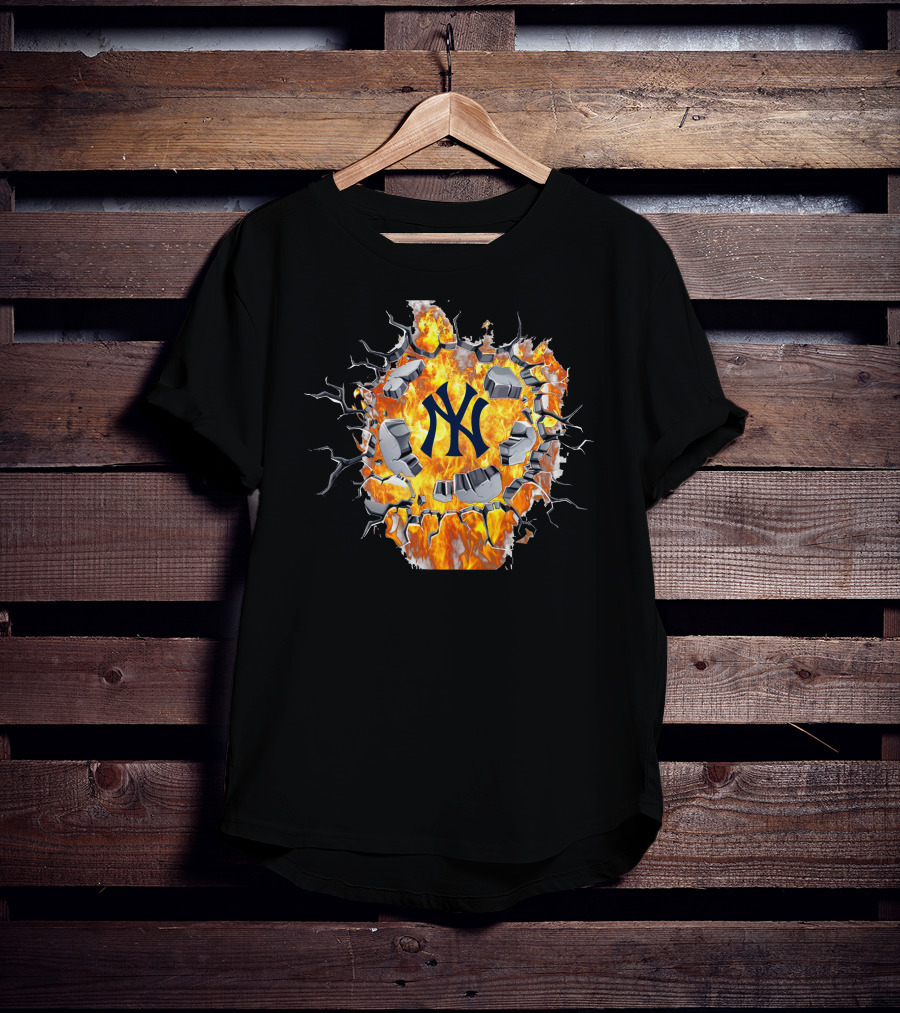 New York Yankees Fiery Logo With Cracked Concrete T-Shirt