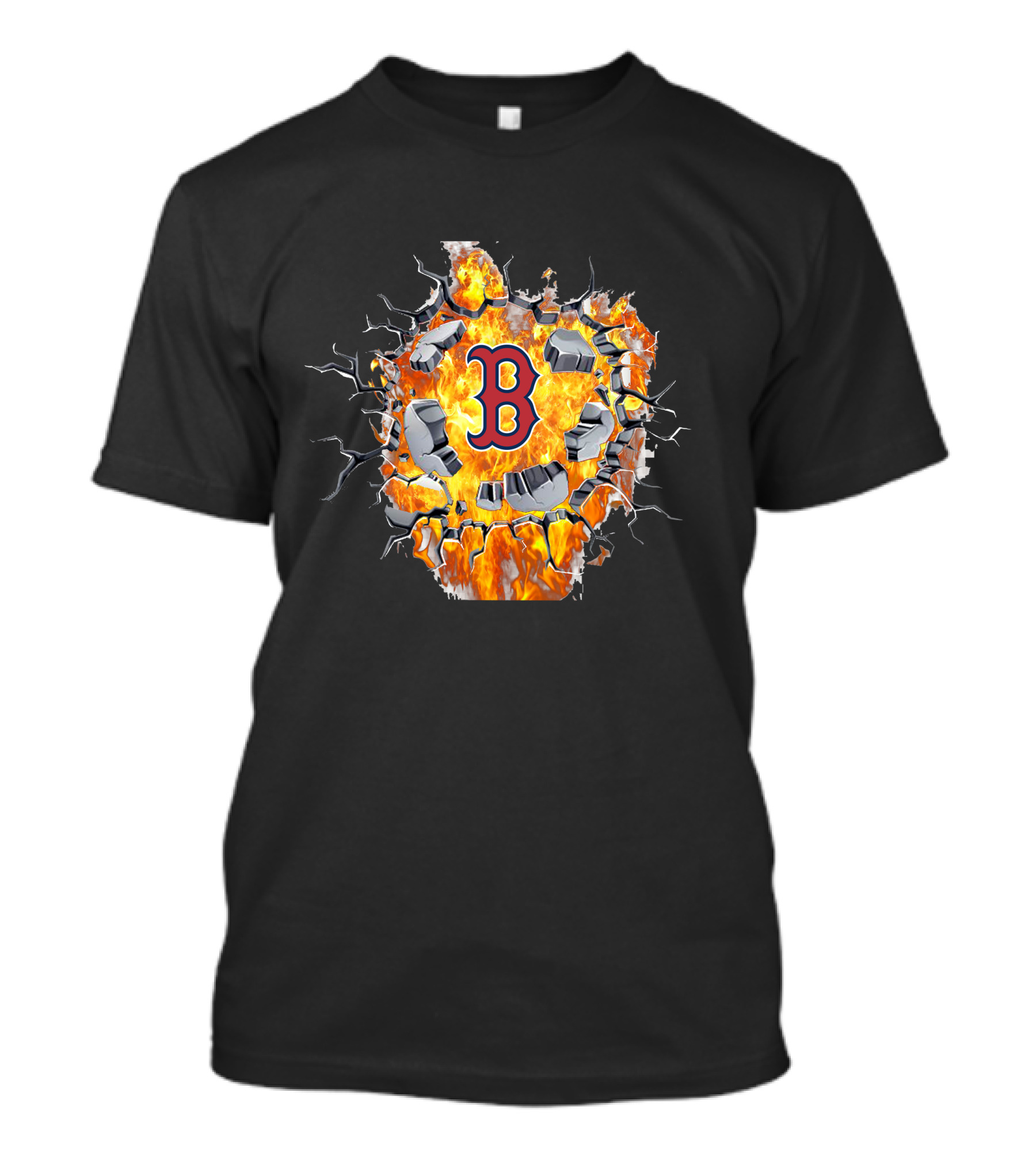 Boston Red Sox Fiery Letter B Cracked Wall Flame T-Shirt