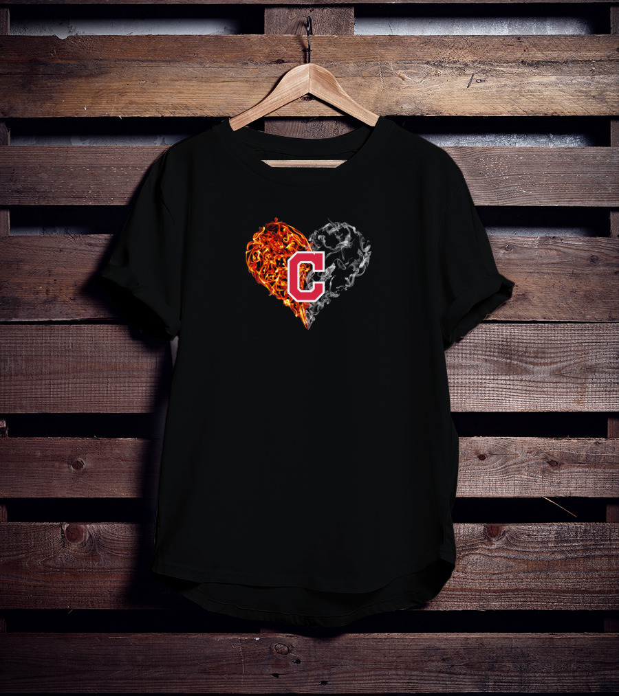 Cleveland Indians C Logo Burning And Smoky Heart T-Shirt