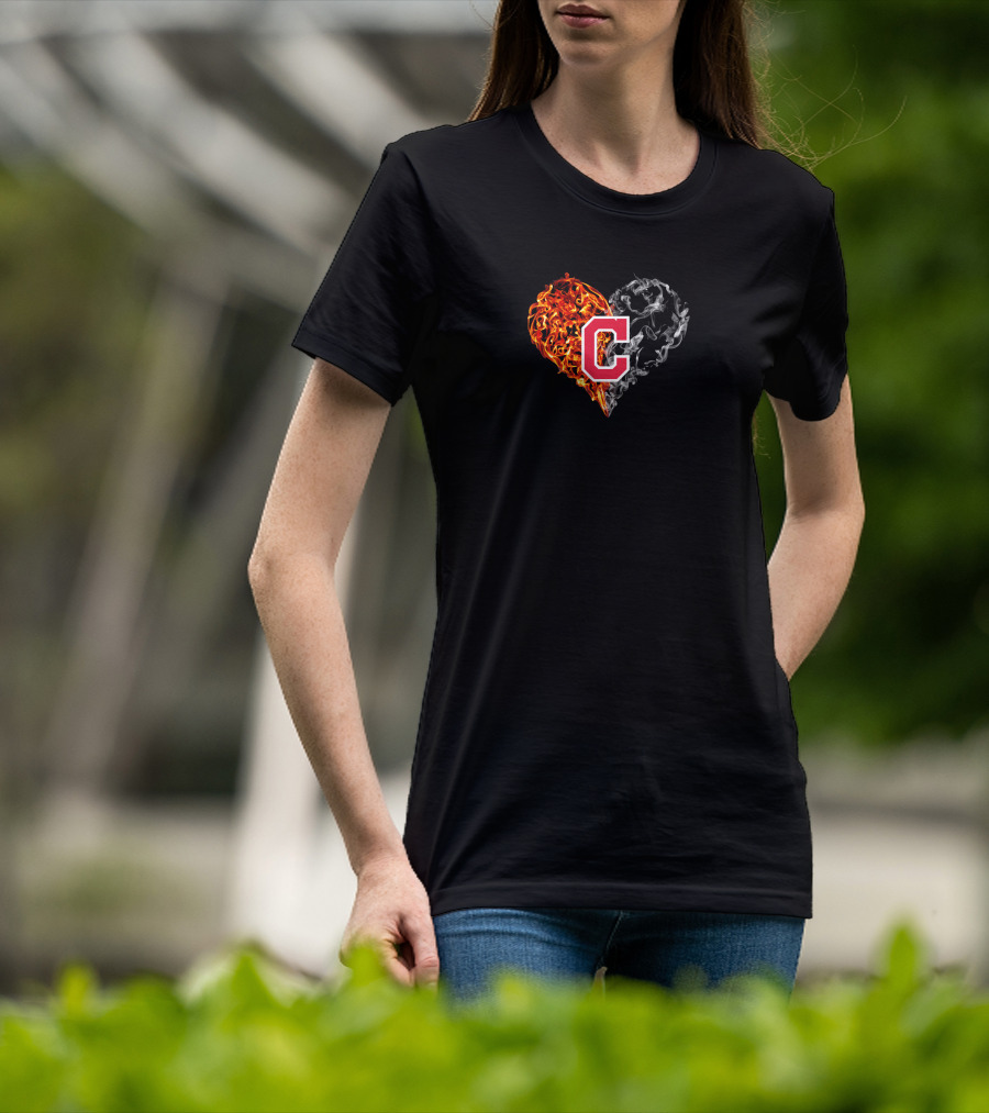 Cleveland Indians C Logo Burning And Smoky Heart T-Shirt