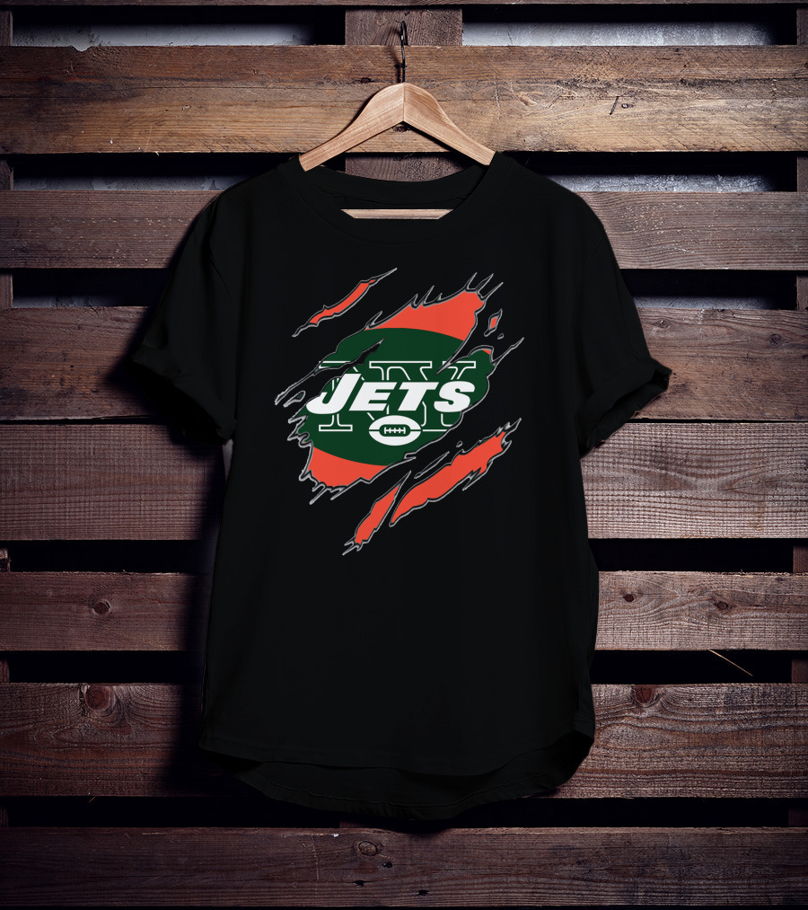 New York Jets Claw Mark Logo With Green And Red Oval T-Shirt
