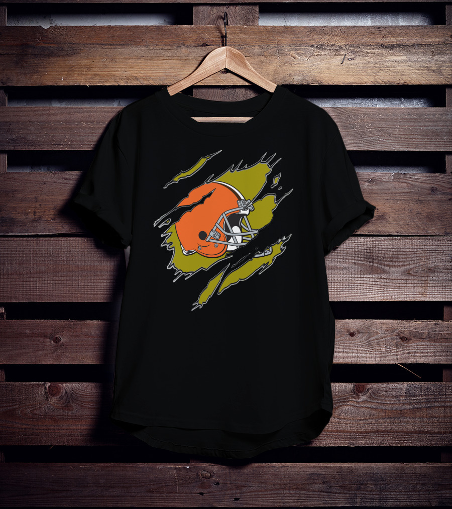 Cleveland Browns Helmet Ripped T-Shirt