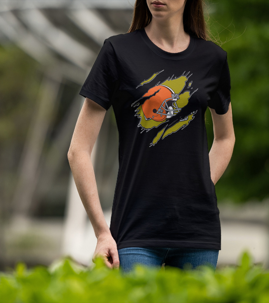 Cleveland Browns Helmet Ripped T-Shirt