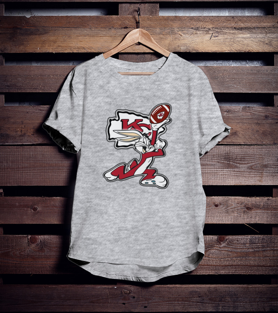 Kansas City Chiefs Bunny Holding Football With Kc T-Shirt